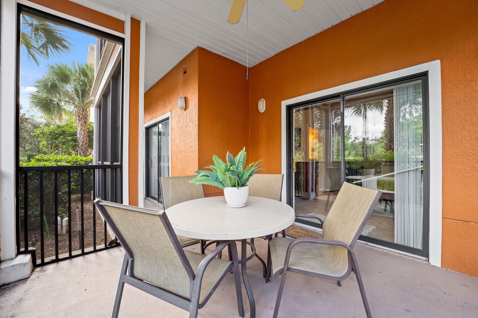 Dine al fresco or enjoy your morning coffee on the screened in patio