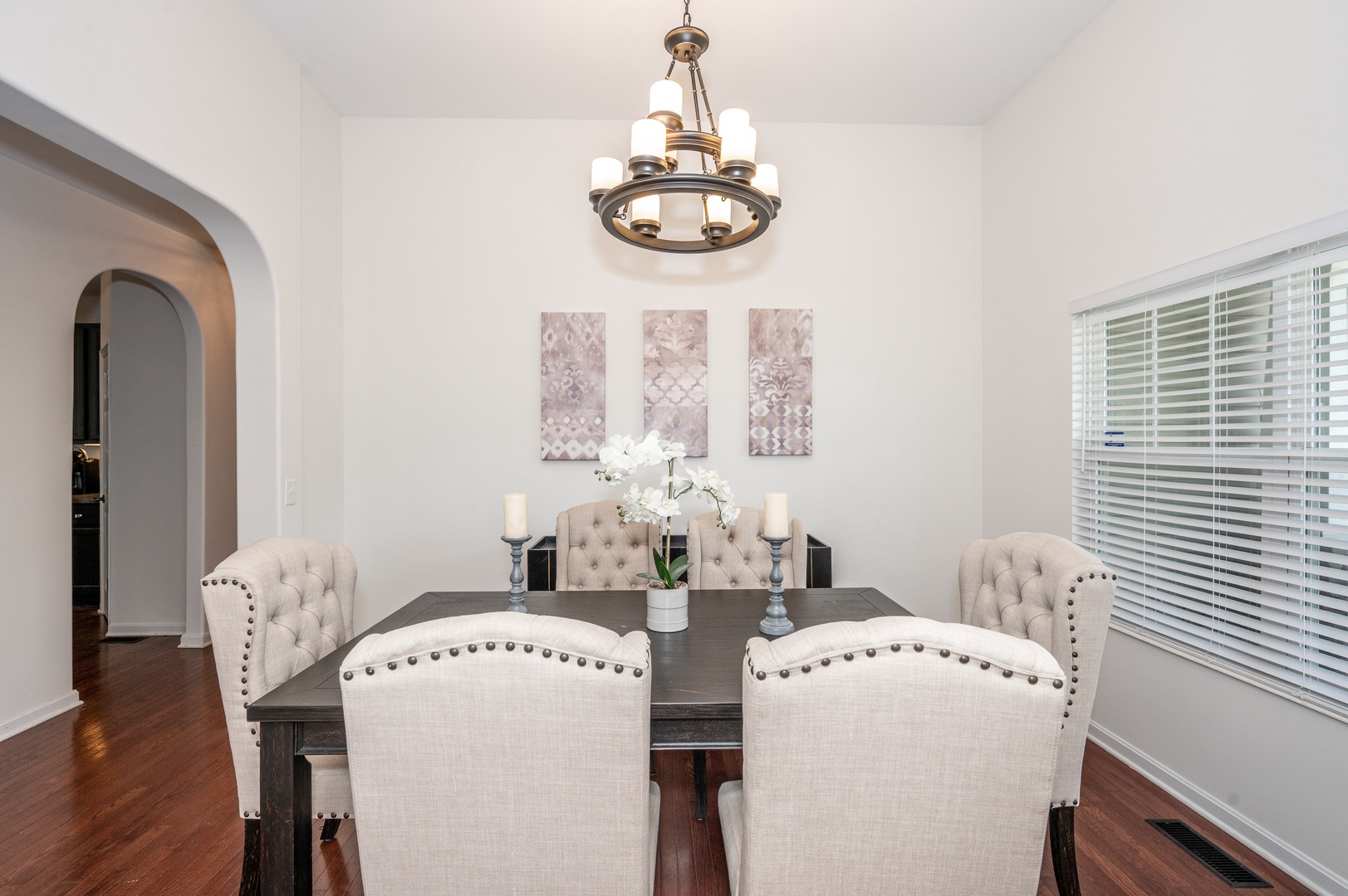 Elegant meals can be enjoyed in the formal dining room, with seating for 6