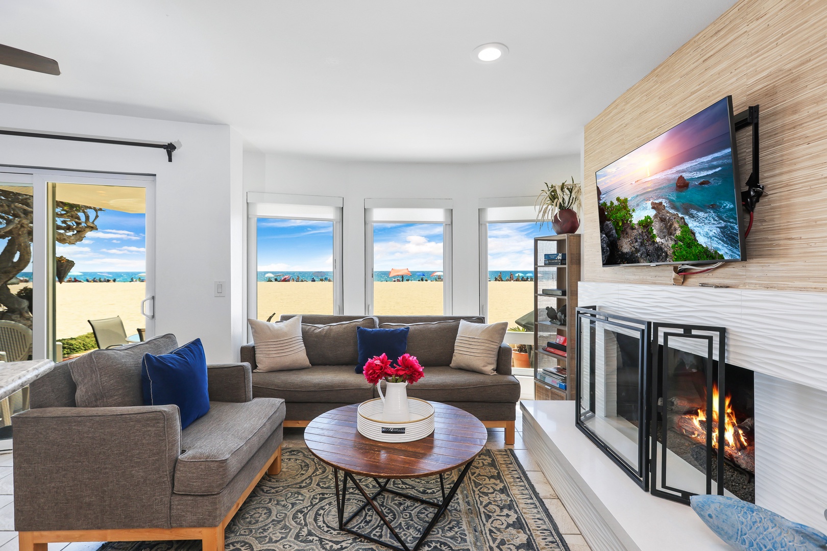 Curl up in the coastal living room & stream your favorites on the smart TV