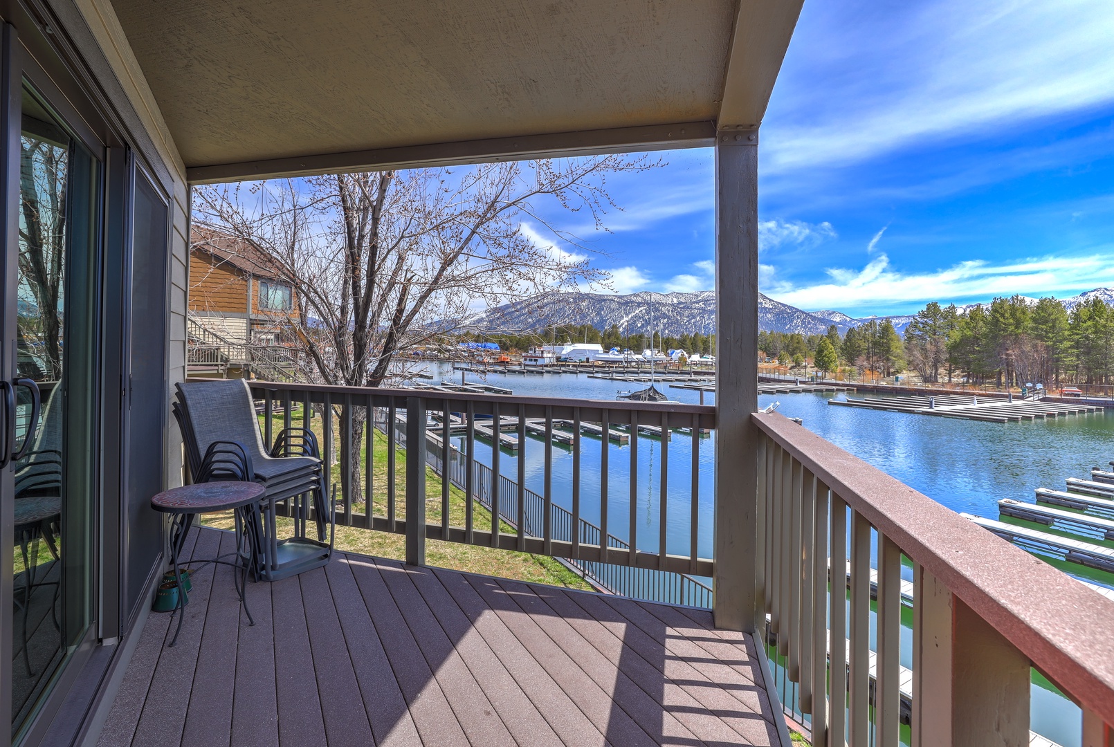 Deck off of the living area with Tahoe Keys view