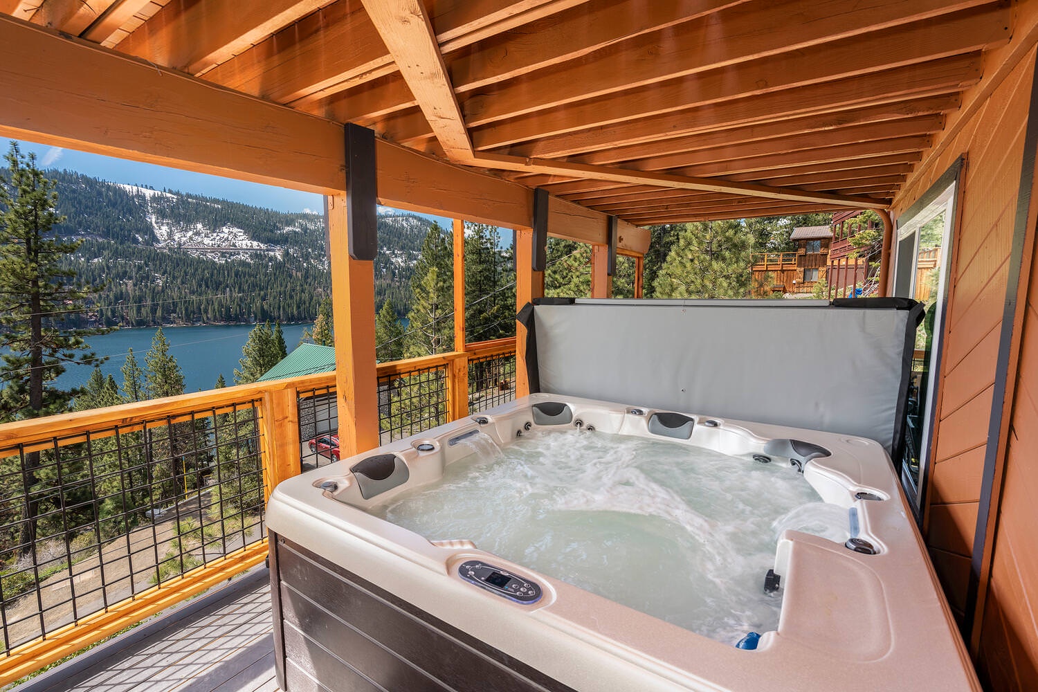 Hot tub with stunning lake views