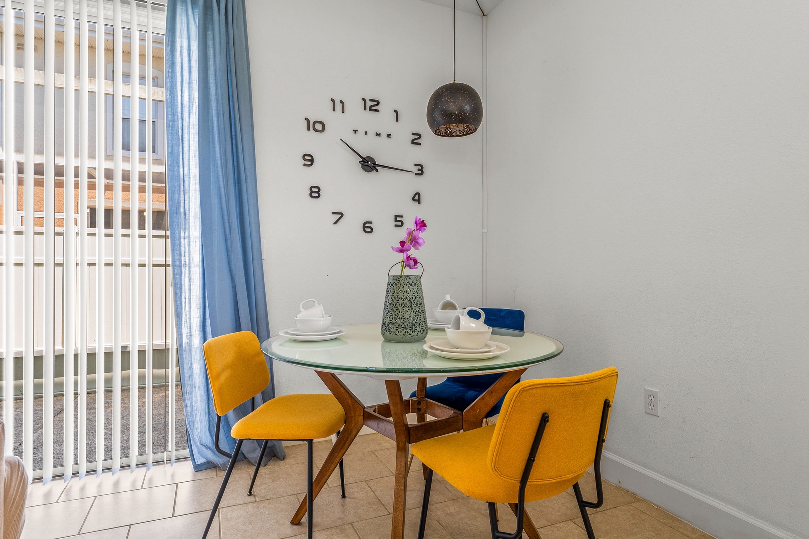 Gather for meals at the dining table, seating for 3