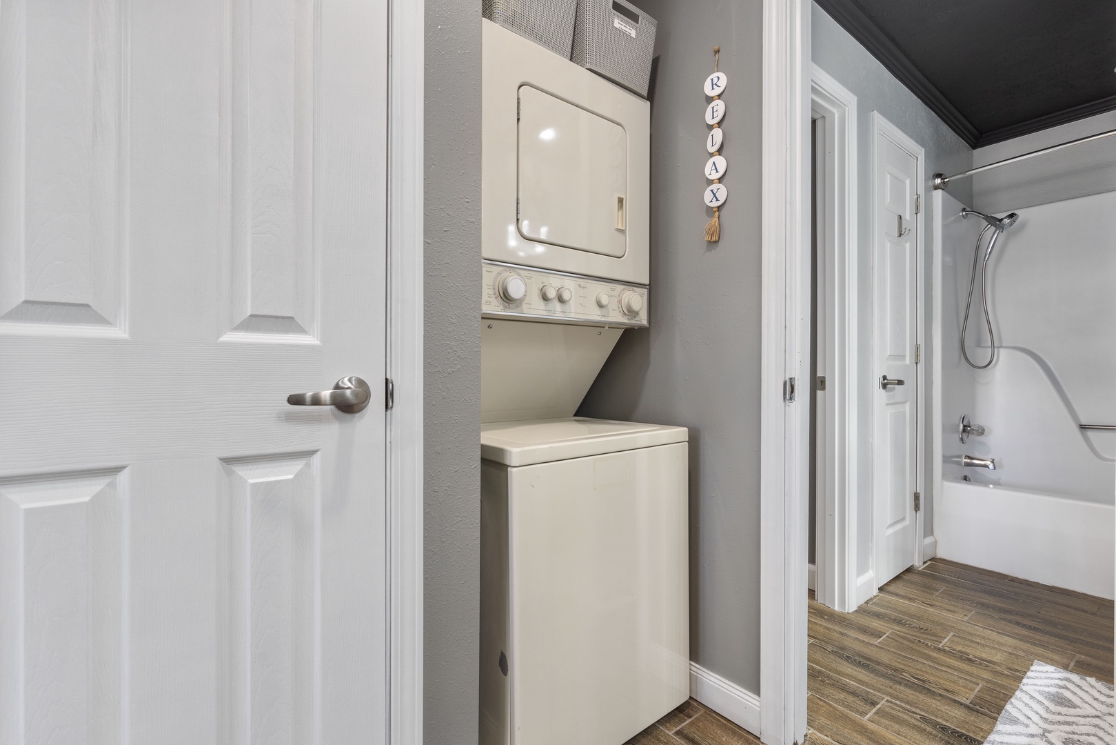 Stackable washer and dryer in hallway