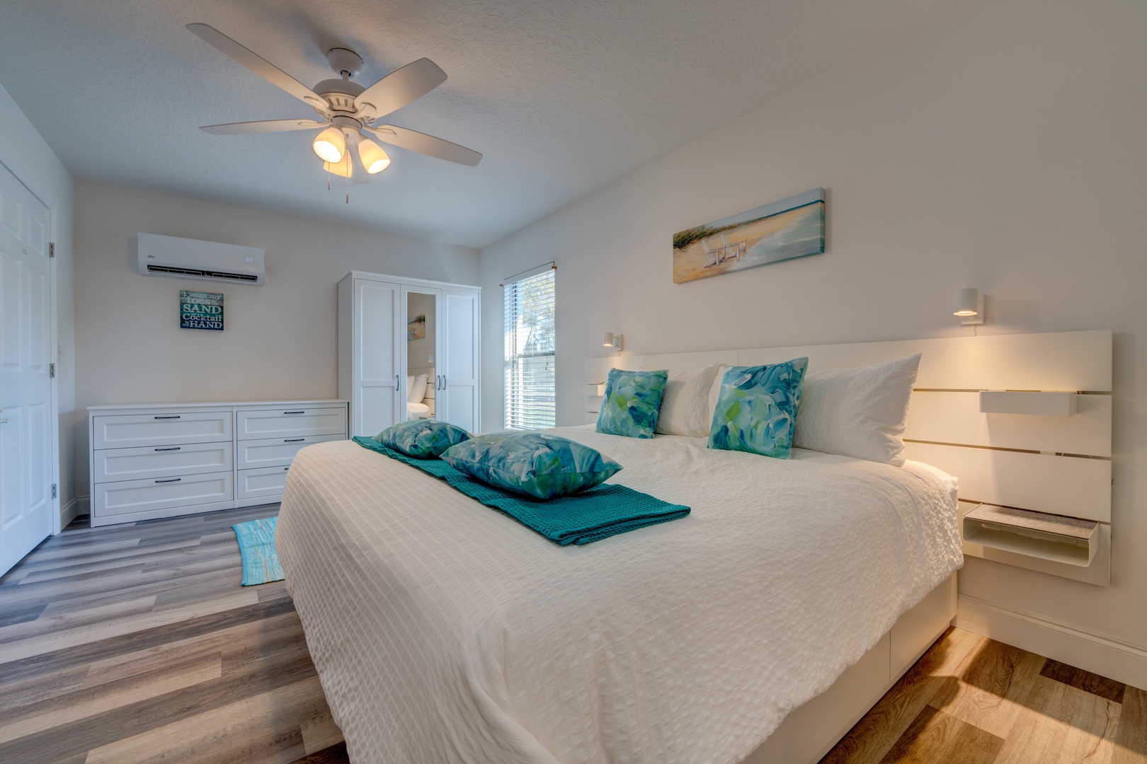 Recharge in this king suite, offering a private ensuite ceiling fan & smart TV