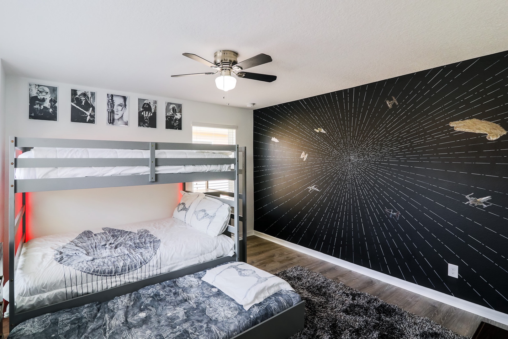 Bedroom 2 Star Wars themed with Twin/Twin bunk bed, Twin trundle, Smart TV, and private en-suite (2nd floor)