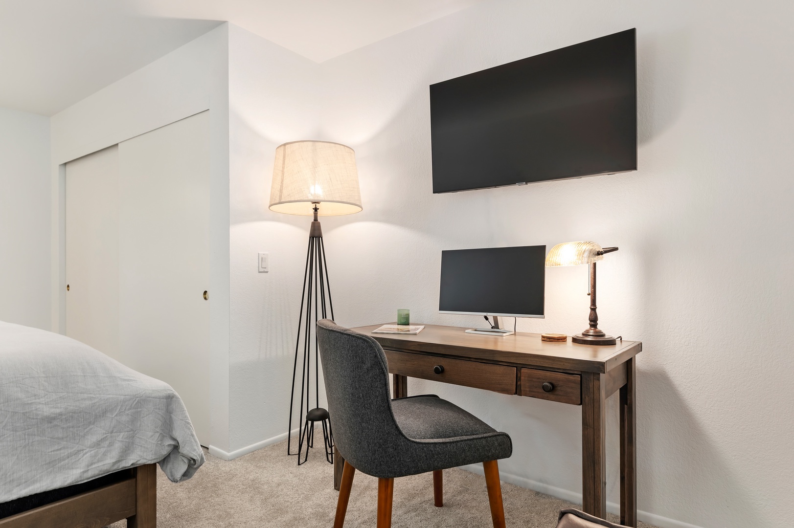 Bedroom 1 with King bed, en suite, Smart TV, and workstation