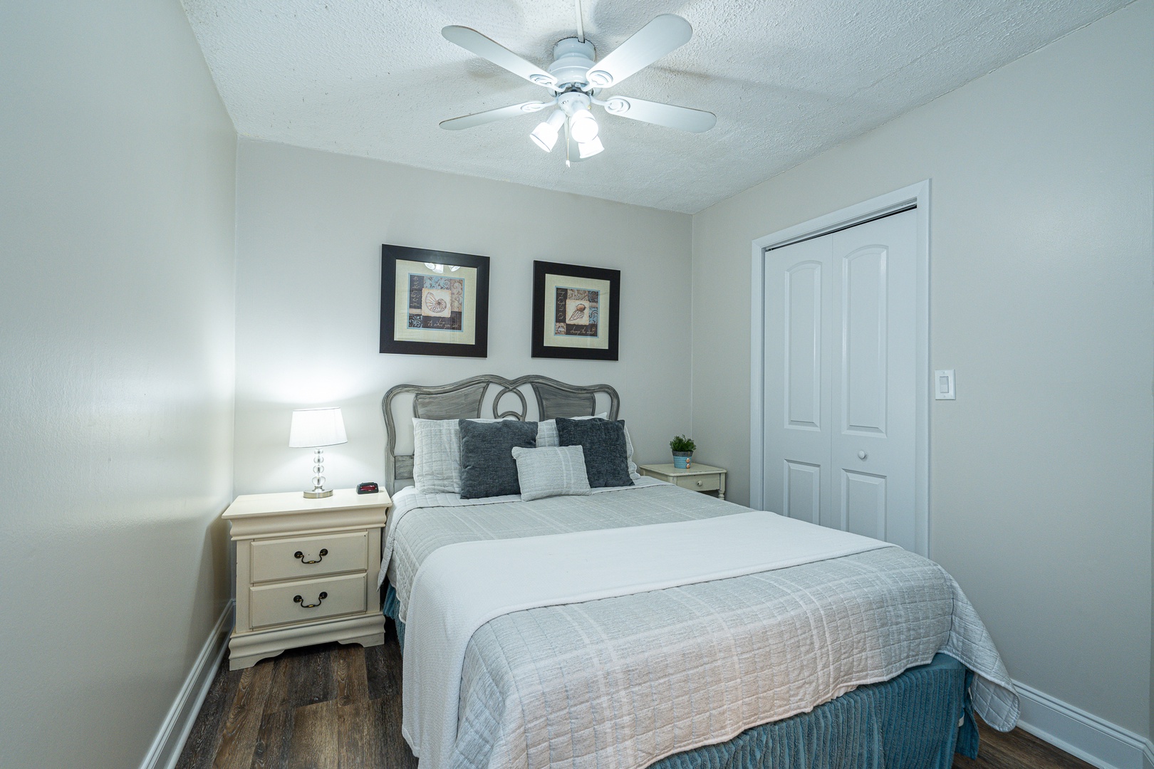 Bedroom 1 with queen bed, and Smart TV