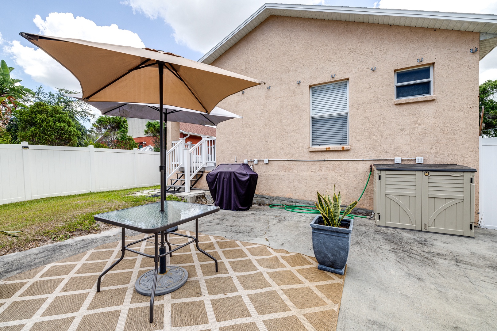 Lounge the day away on the sunny patio while you grill up a feast!