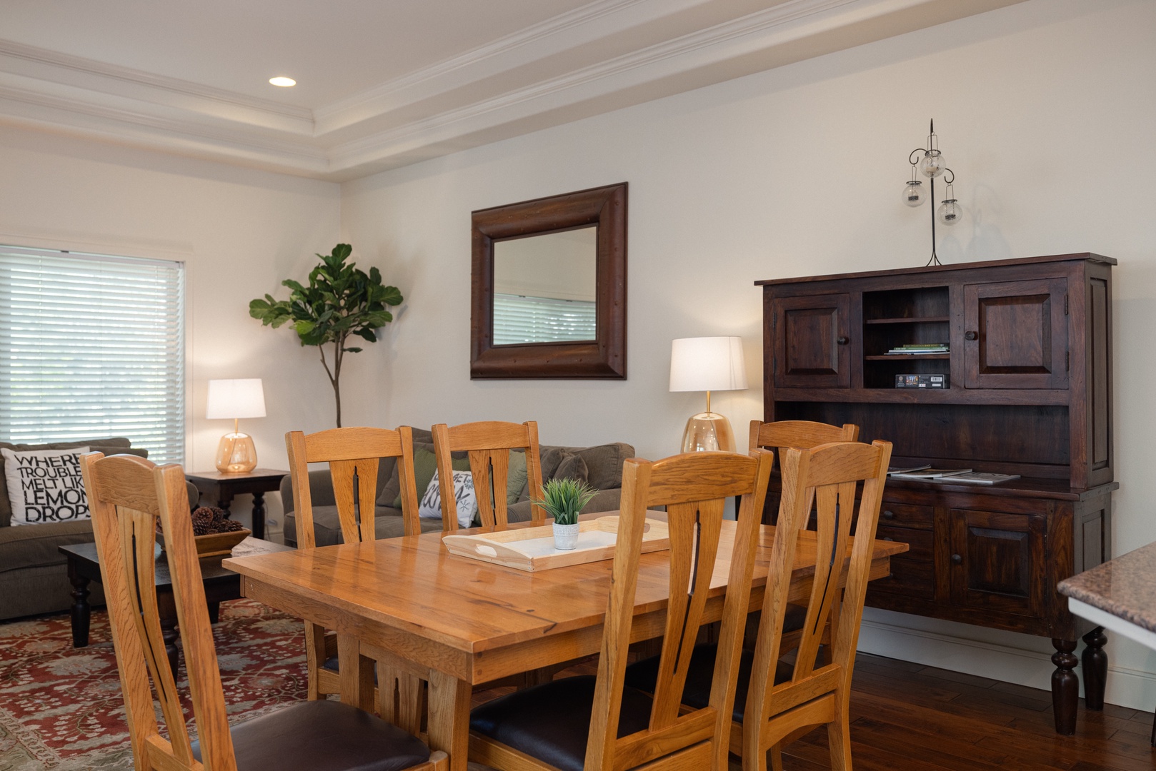 Gather for meals together at the dining table, with seating for 6