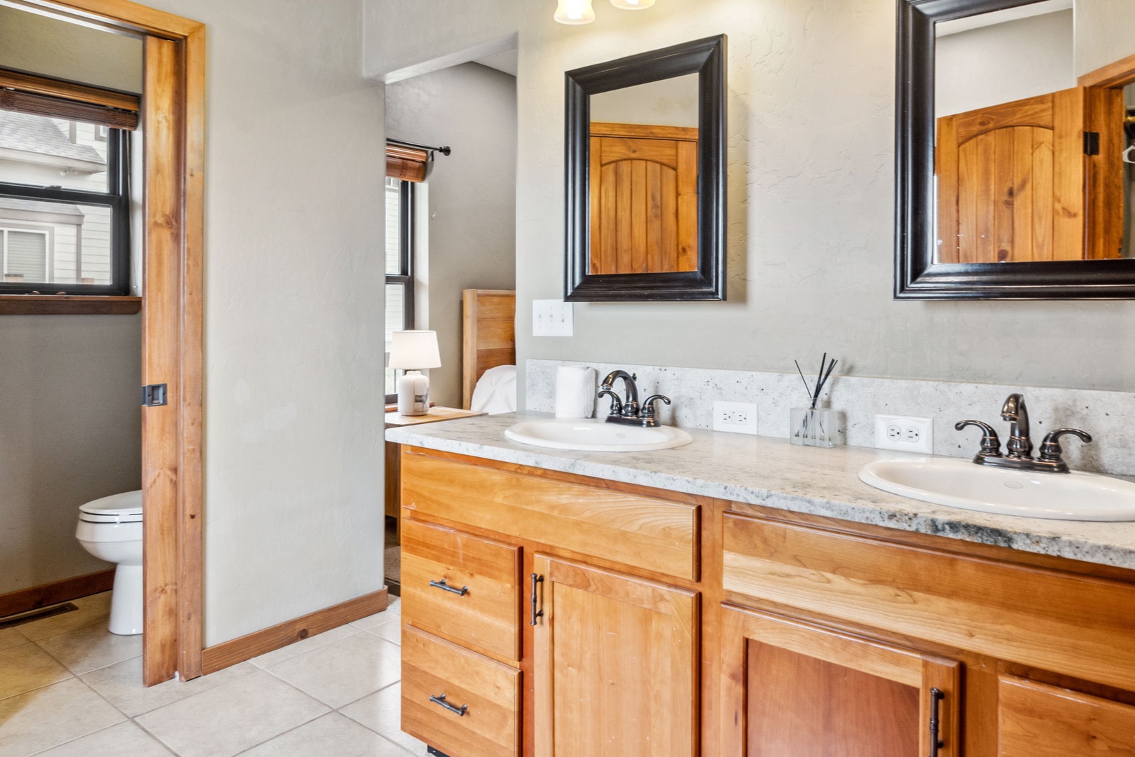 Wash up in the king ensuite, with a double vanity, shower, & soaking tub