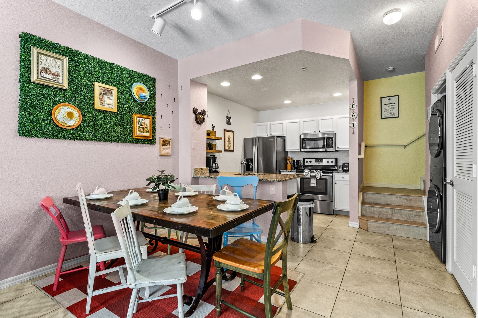 Gather for meals together at the dining table, with space for 7
