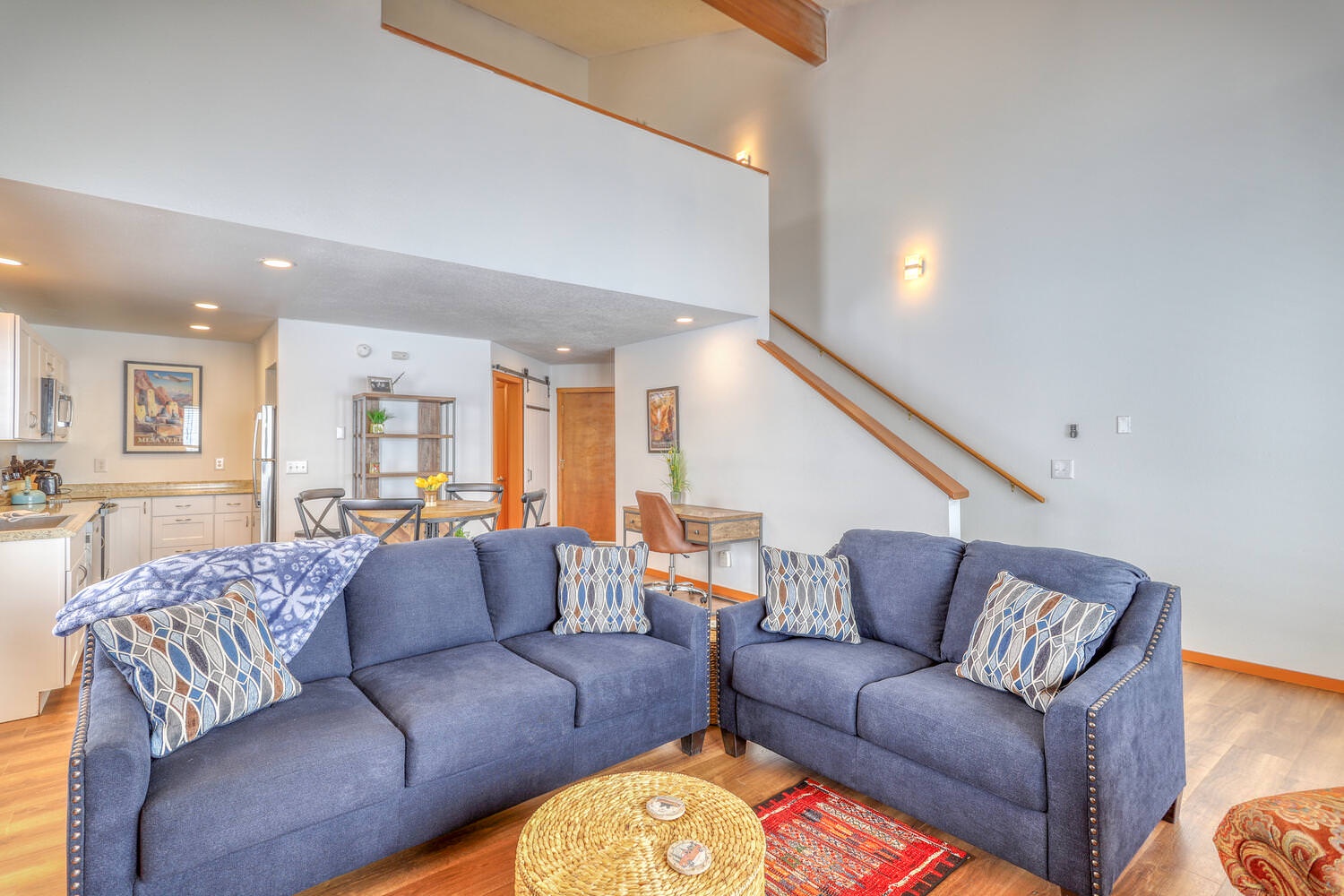 Ample seating in the living area for family and friends