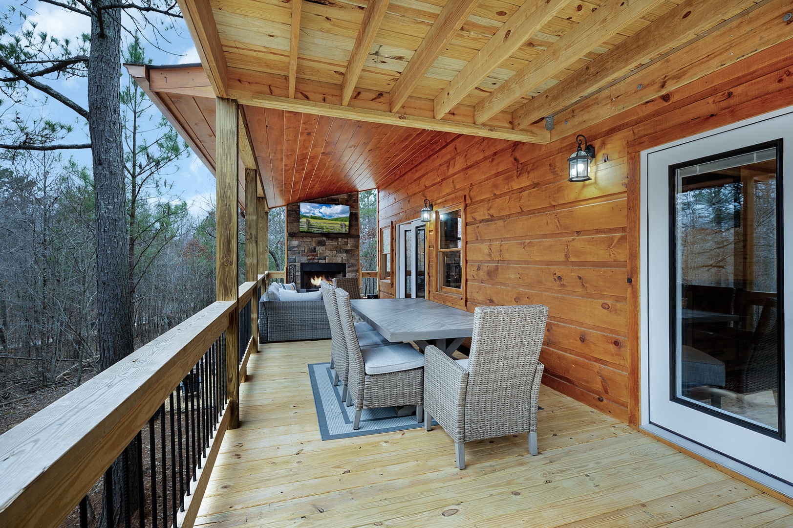 Main level deck with outdoor fireplace