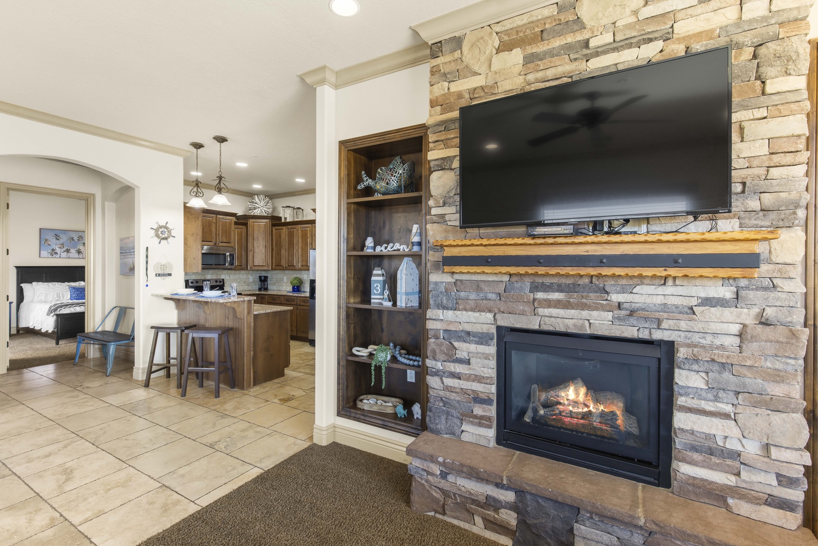 Curl up by the living room fireplace & stream all your favorite entertainment