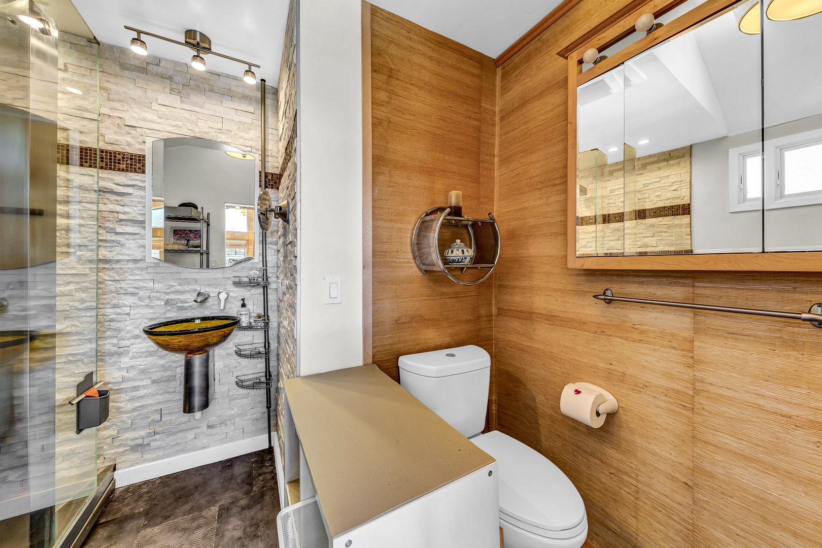 Step into luxury with a sleek modern bathroom and walk-in shower