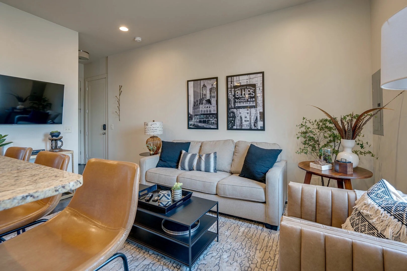 Living area with queen sofa sleeper and Smart TV