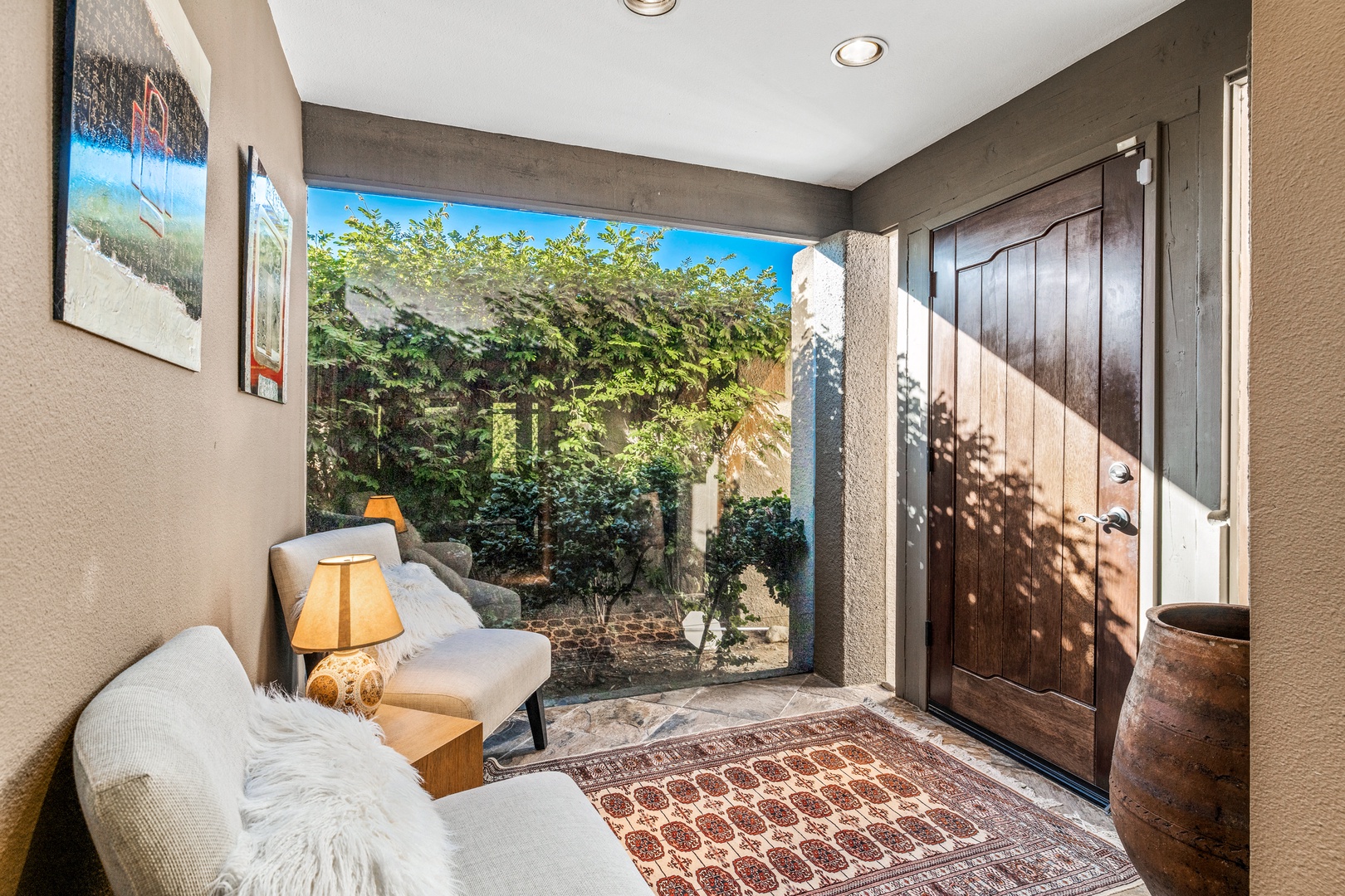 Main entrance with floor to ceiling windows