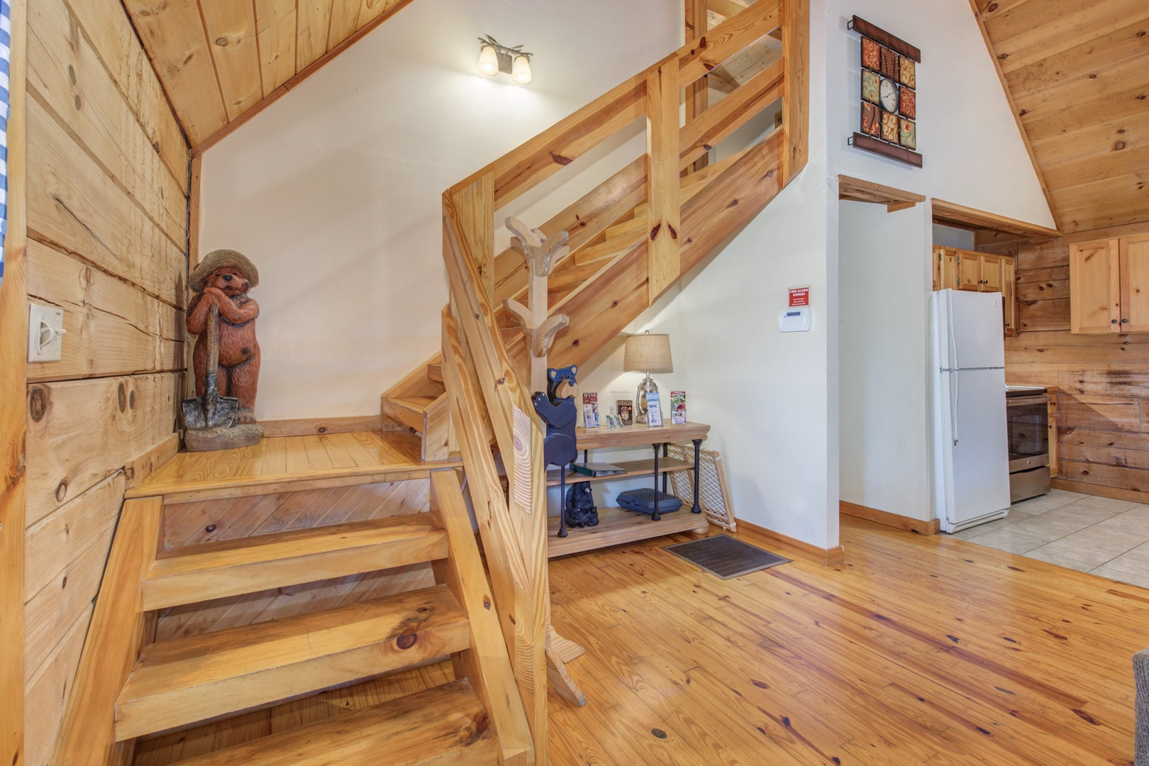 Climb the charming cabin steps to find the entrance to the second king suite