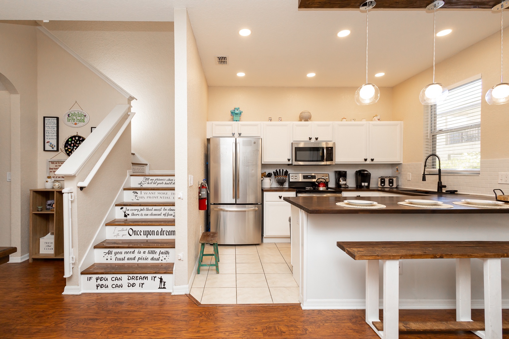 The kitchen offers ample space & all the comforts of home