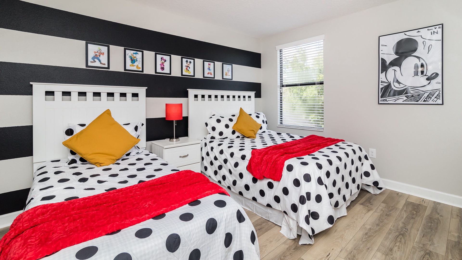 Bedroom 3 Mickey Mouse themed, with Full bed, Twin bed, Smart TV, and shared en-suite (2nd floor)