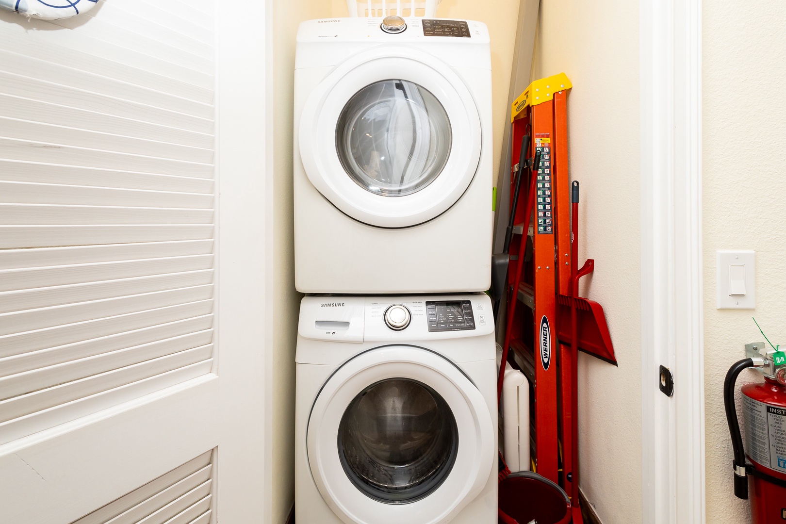 Private laundry is available for your stay, tucked away on the upper level