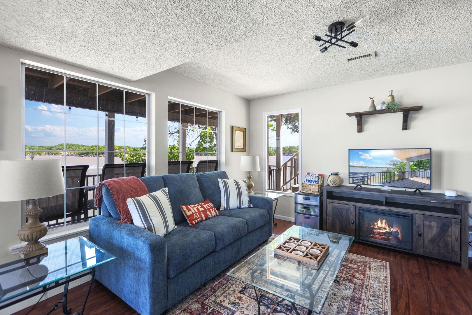 Lounge on the queen sleeper sofa in the lower-level family room