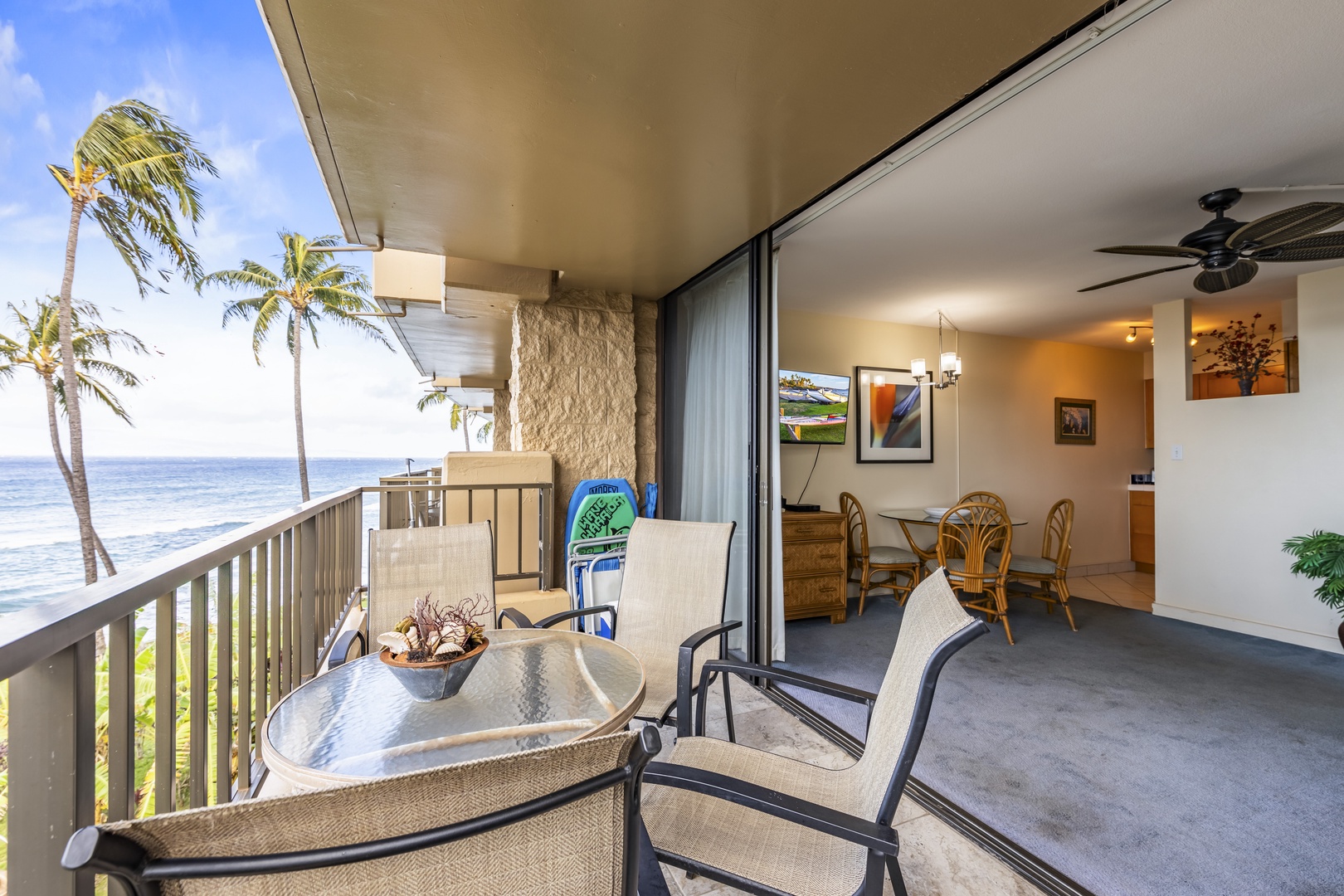 Lanai with outdoor seating, and ocean view
