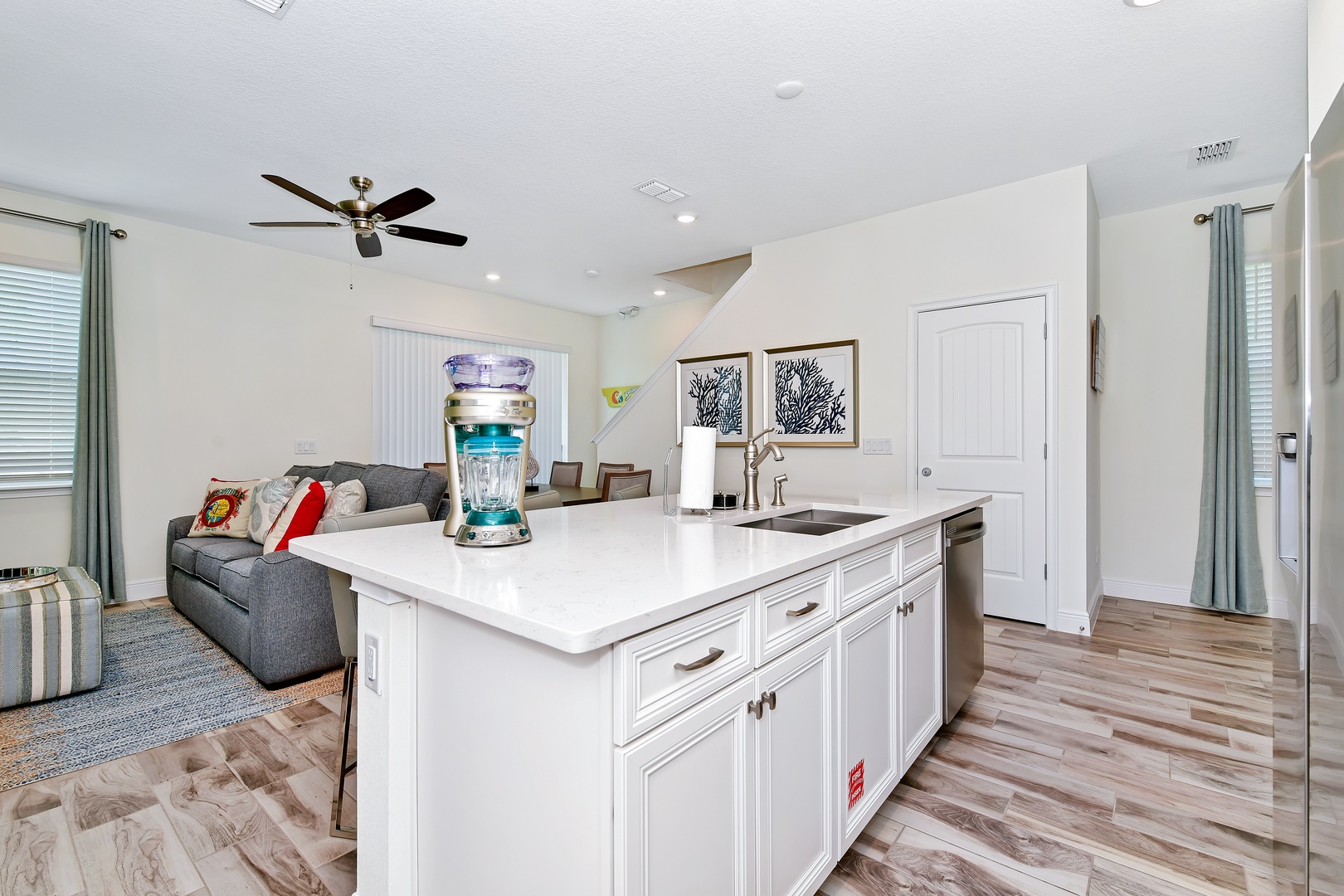 The kitchen offers ample storage space & all the comforts of home