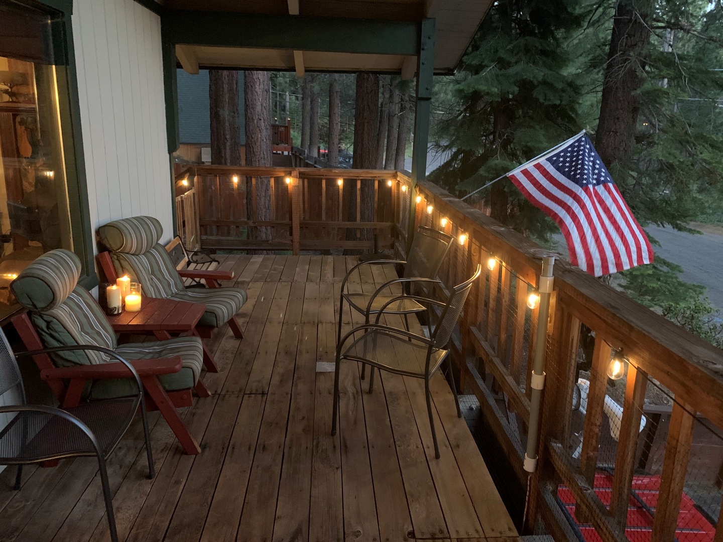 Deck at night with string lights
