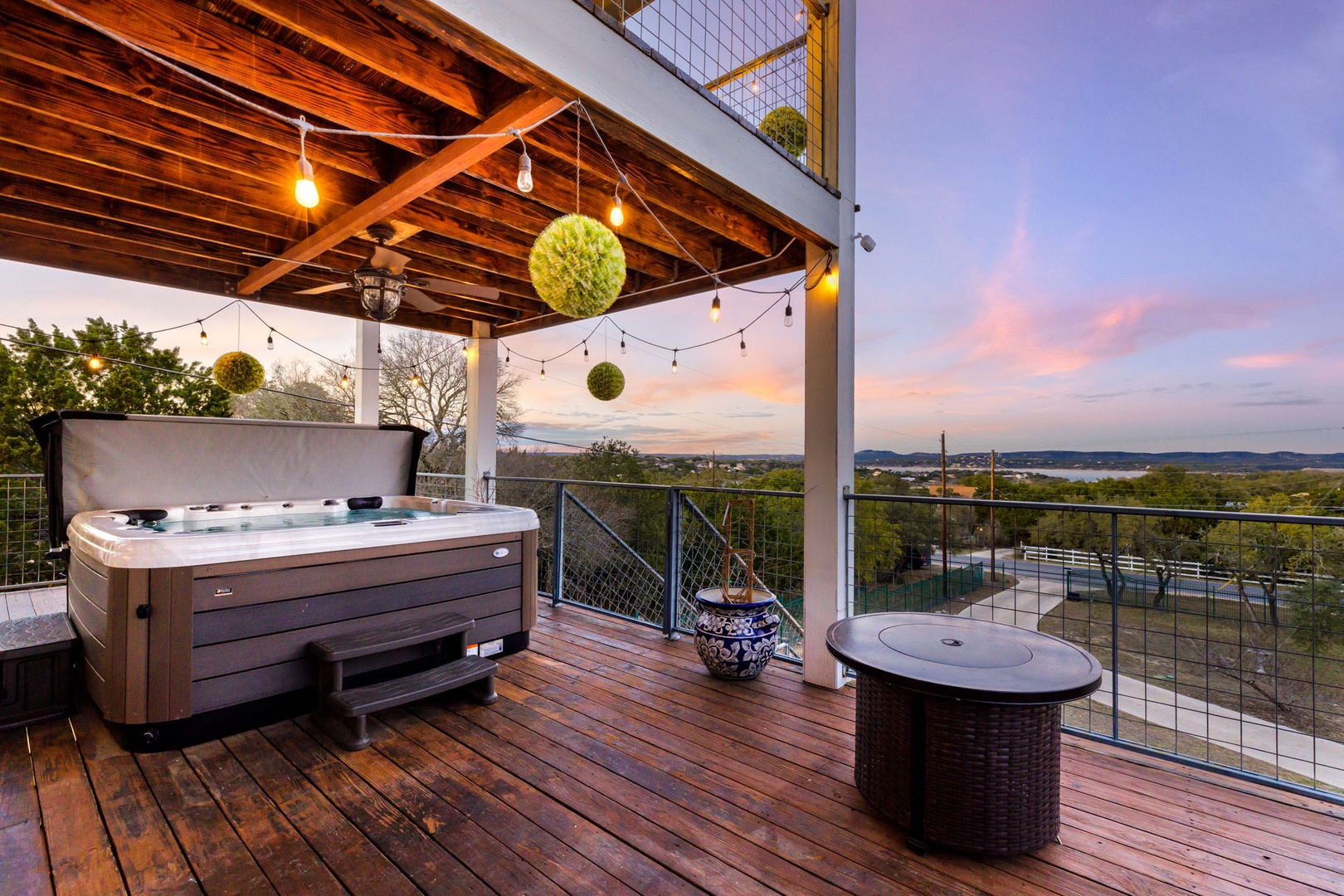 Soak your cares away with stunning views in the private deck hot tub