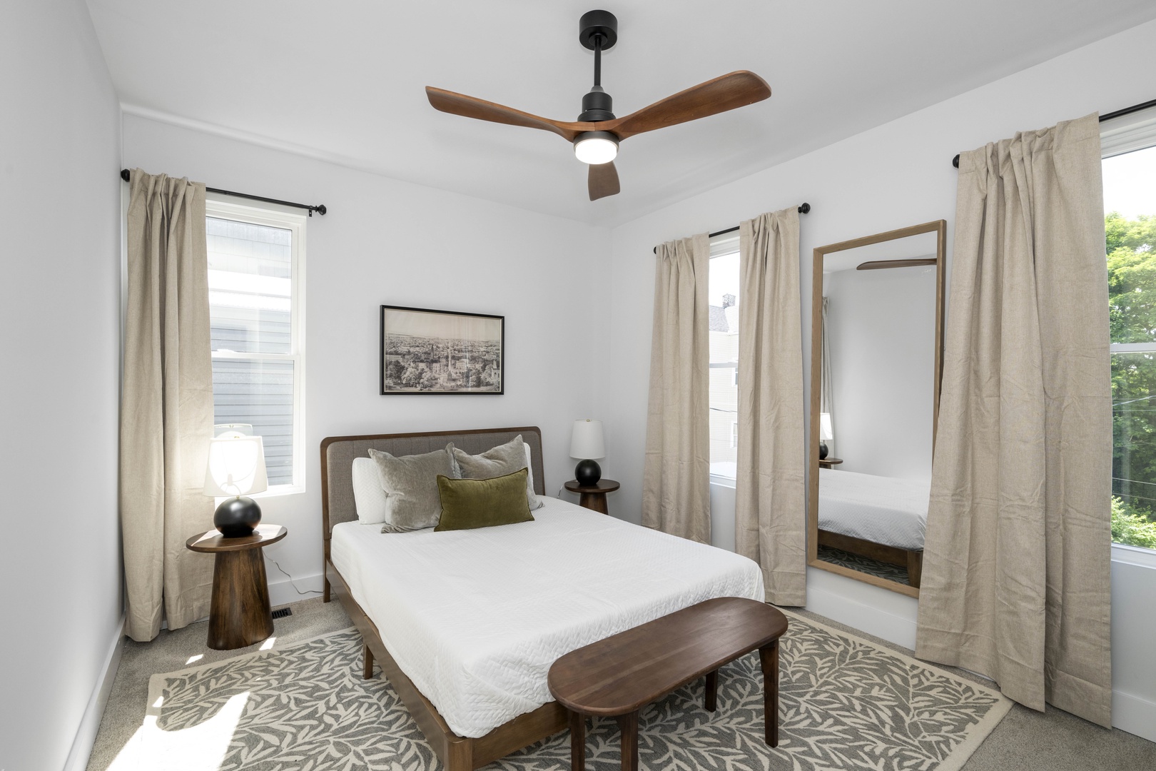 The final bedroom sanctuary includes a regal queen bed & ceiling fan