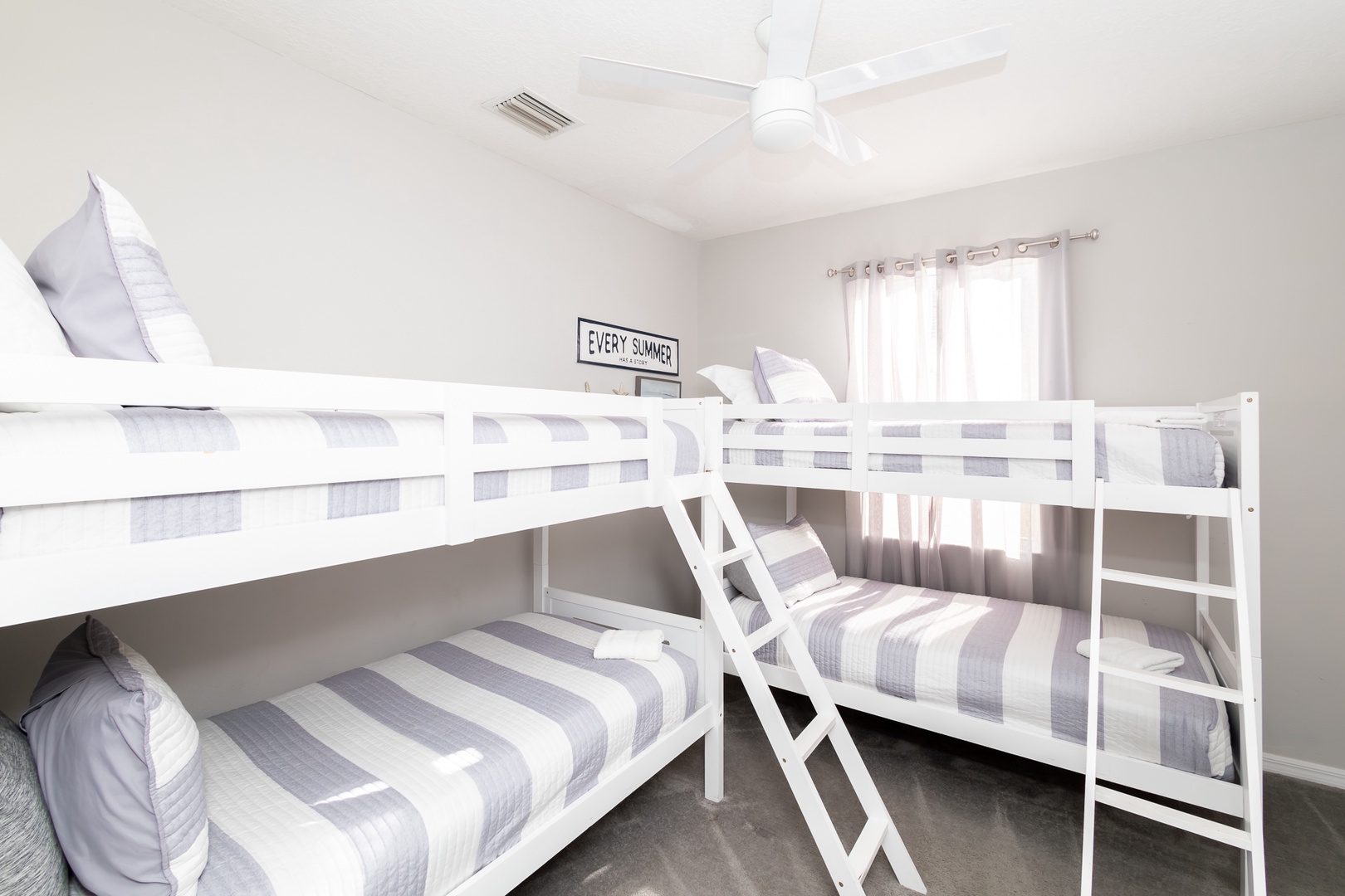 The bedroom retreat offers two twin bunkbeds & smart TV