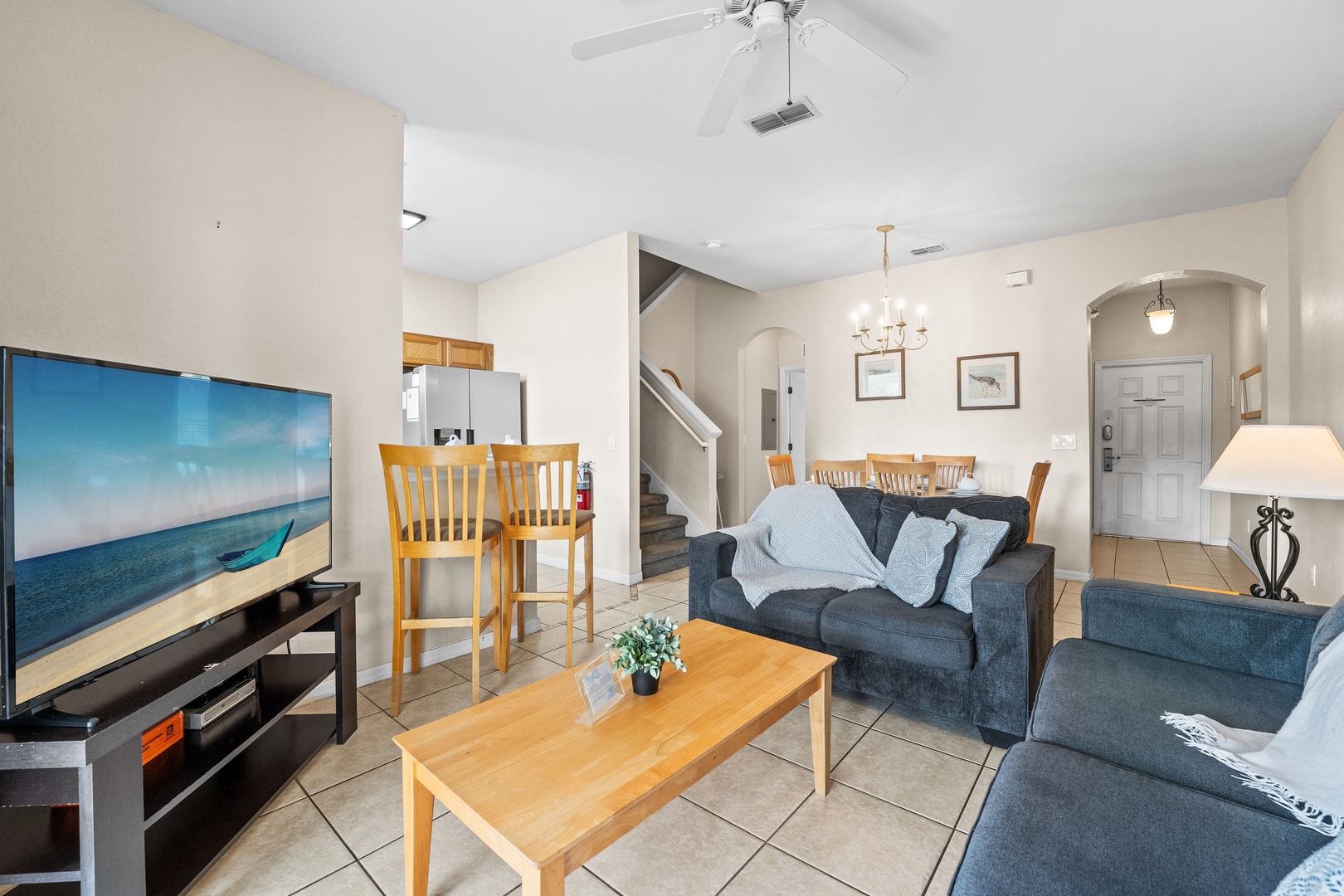 Curl up in the serene living room & stream your favorites on the smart TV