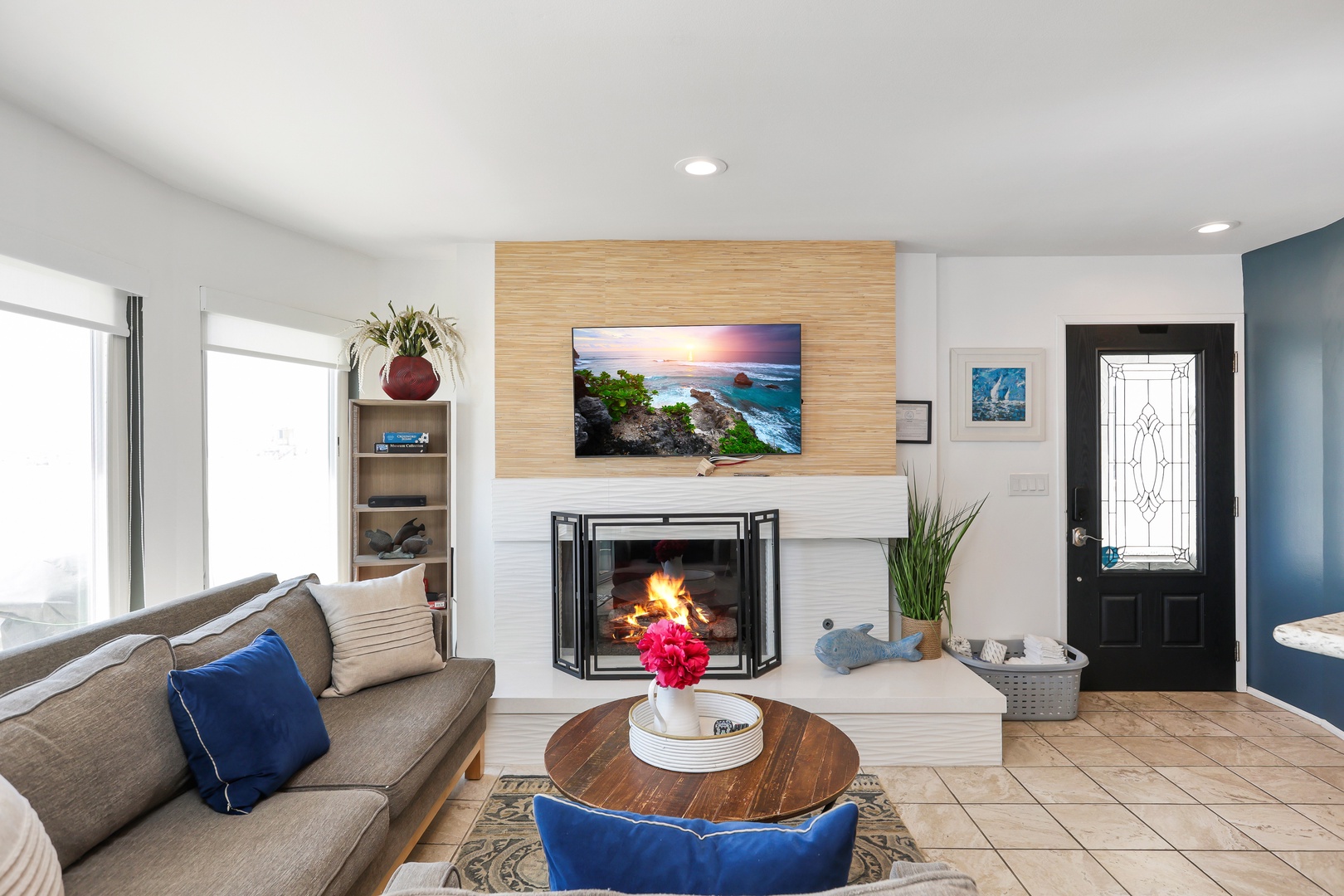 Curl up in the coastal living room & stream your favorites on the smart TV