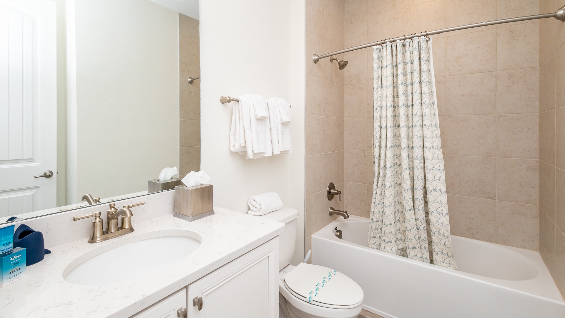 The shared 2nd floor full bath includes a single vanity & shower/tub combo