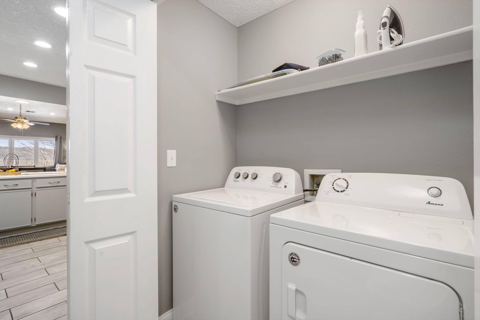 Unit 19: Private laundry is available for your stay, tucked away off the kitchen