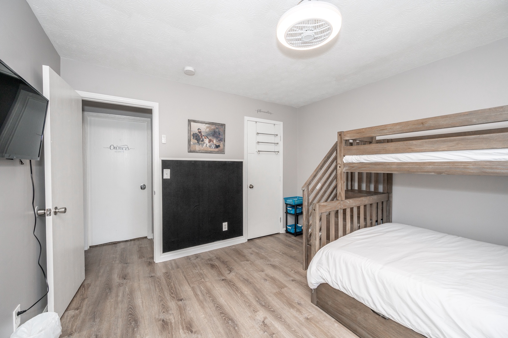 This bedroom offers twin-over-full bunks, as well as a full trundle & Smart TV
