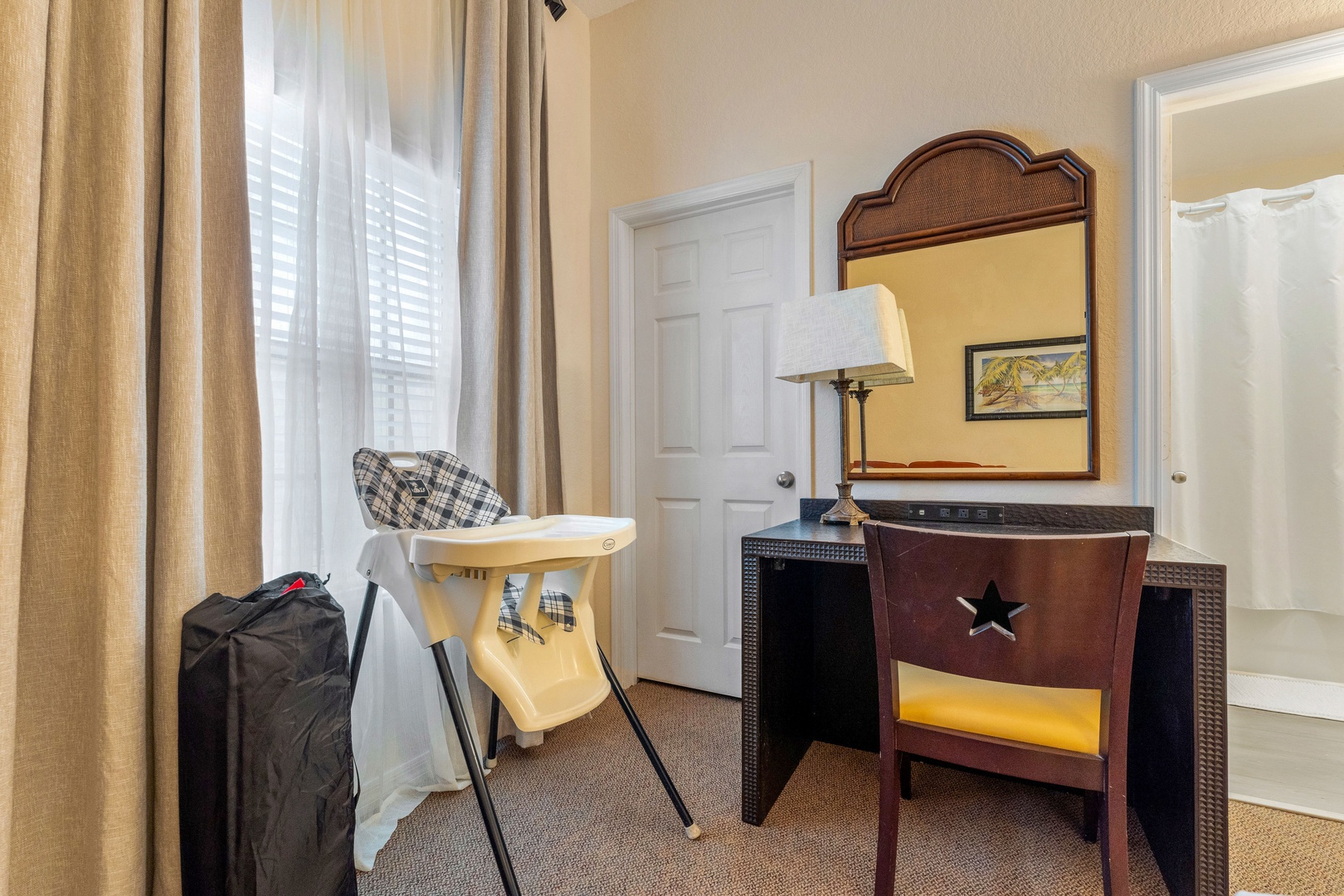 A pair of plush twin beds awaits in the first bedroom retreat with