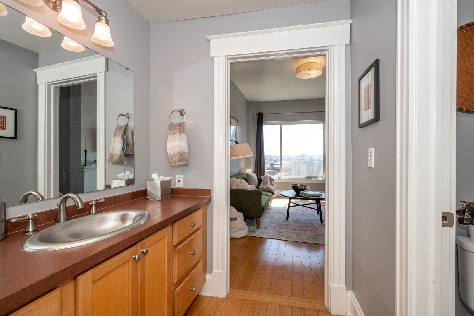 The Bathroom offers warm finishes and a Single Vanity and Shower/Tub Combo