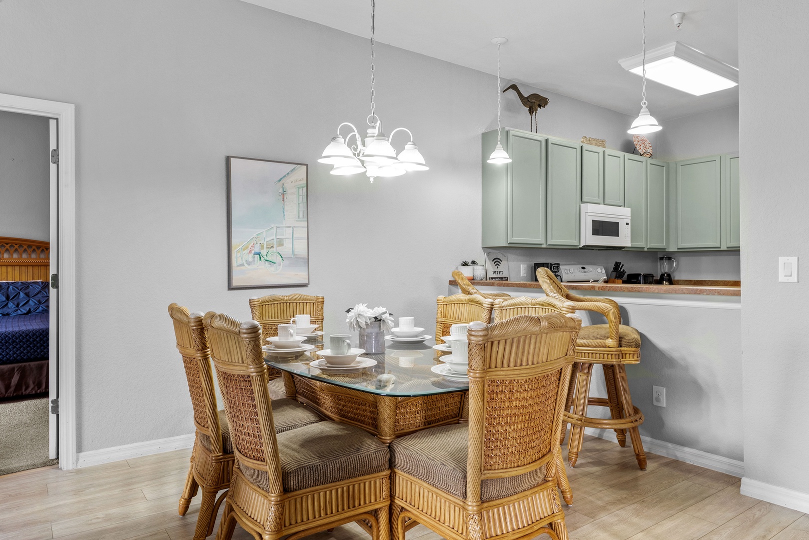 Gather for meals together at the dining table, seating 6