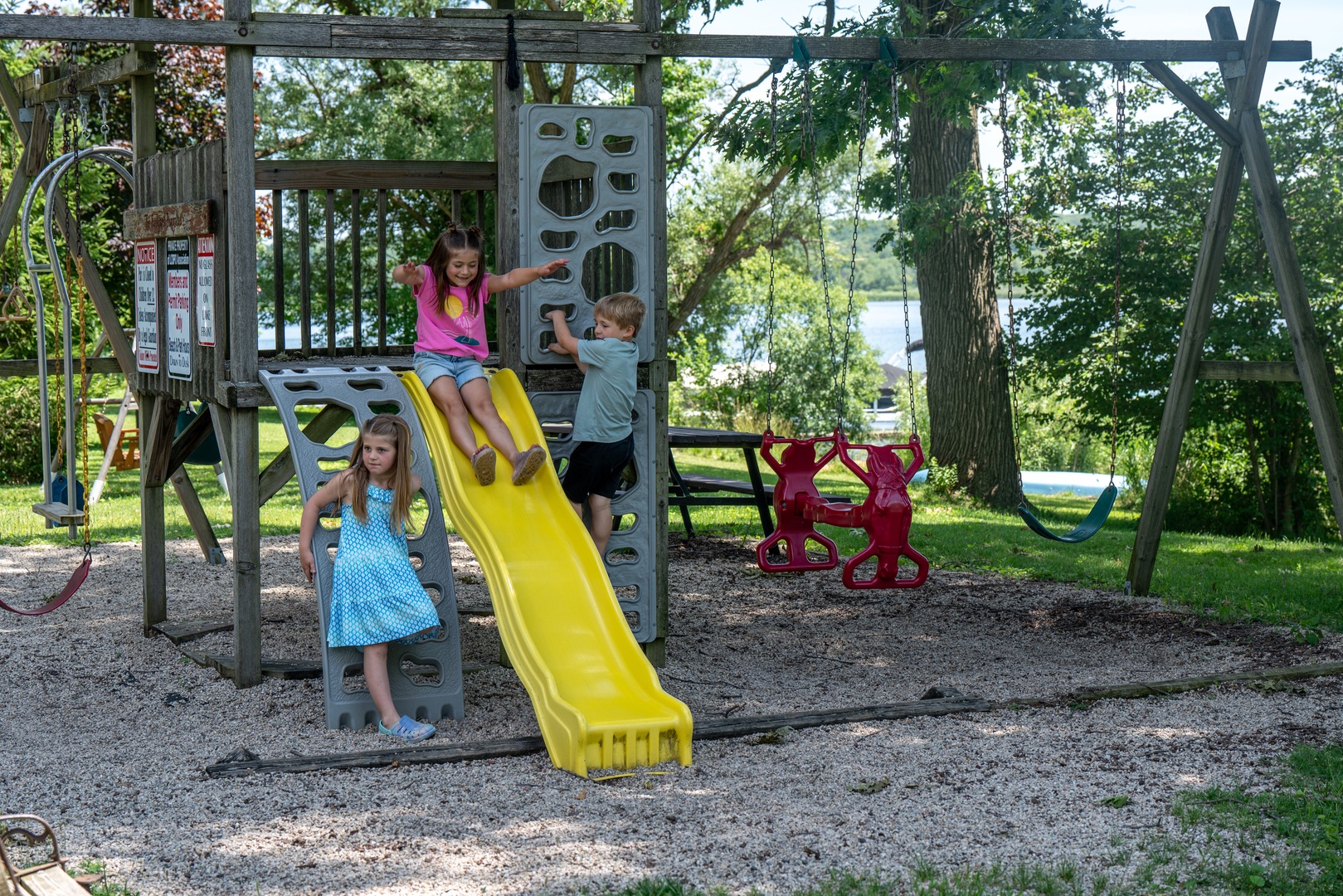 Play at the multiple parks along the stretch of lake frontage