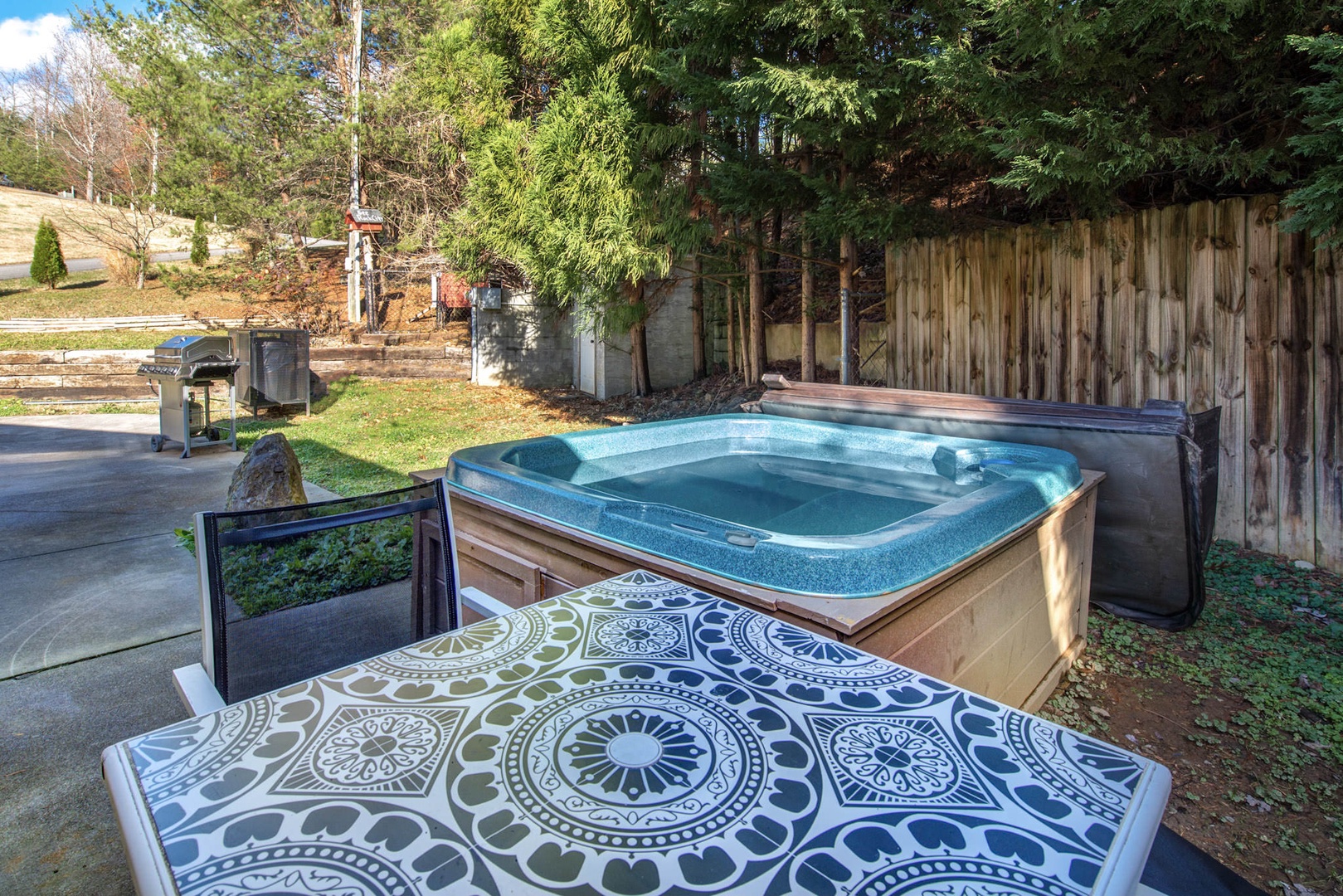 Hot tub with outdoor seating