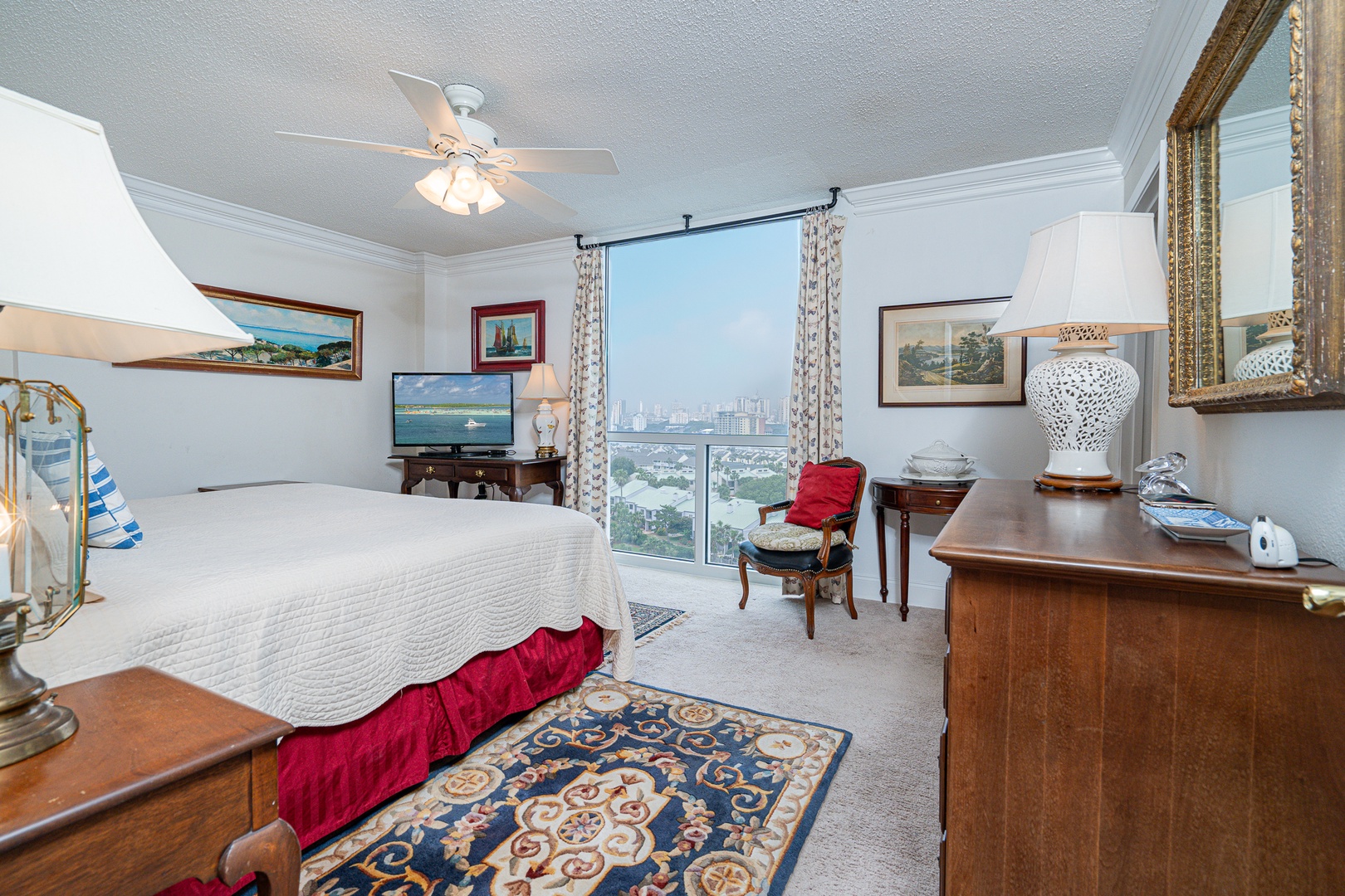 The regal king suite boasts a private ensuite, TV, & stunning city views