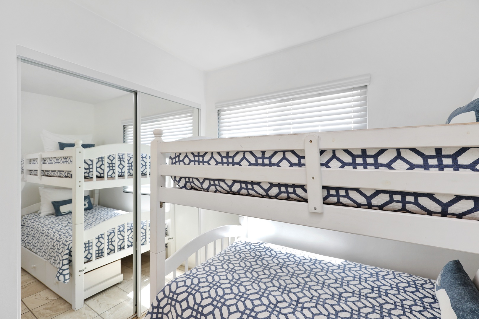 The first bedroom retreat features a coxy twin-over-twin bunkbed