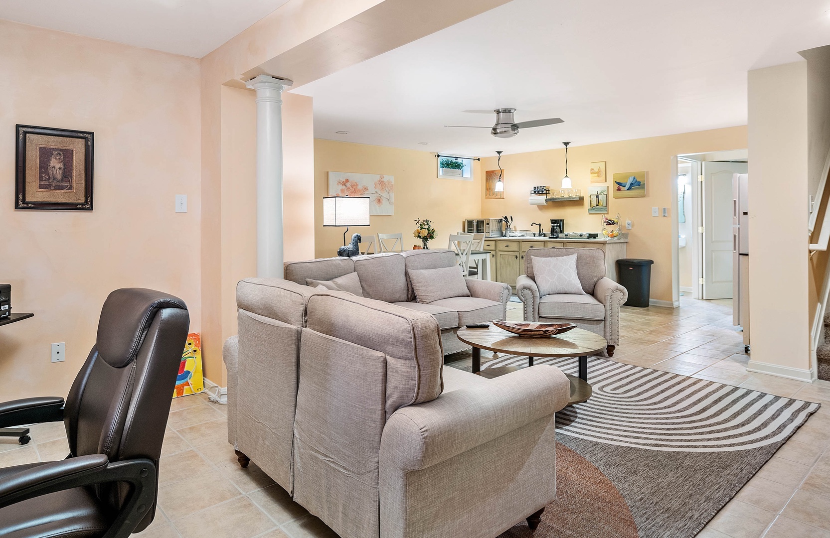 Basement living area with TV