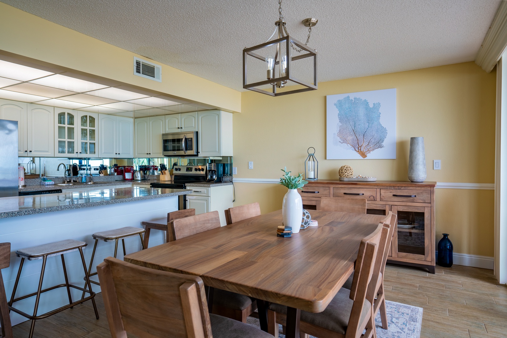 Dining room with lots of light.