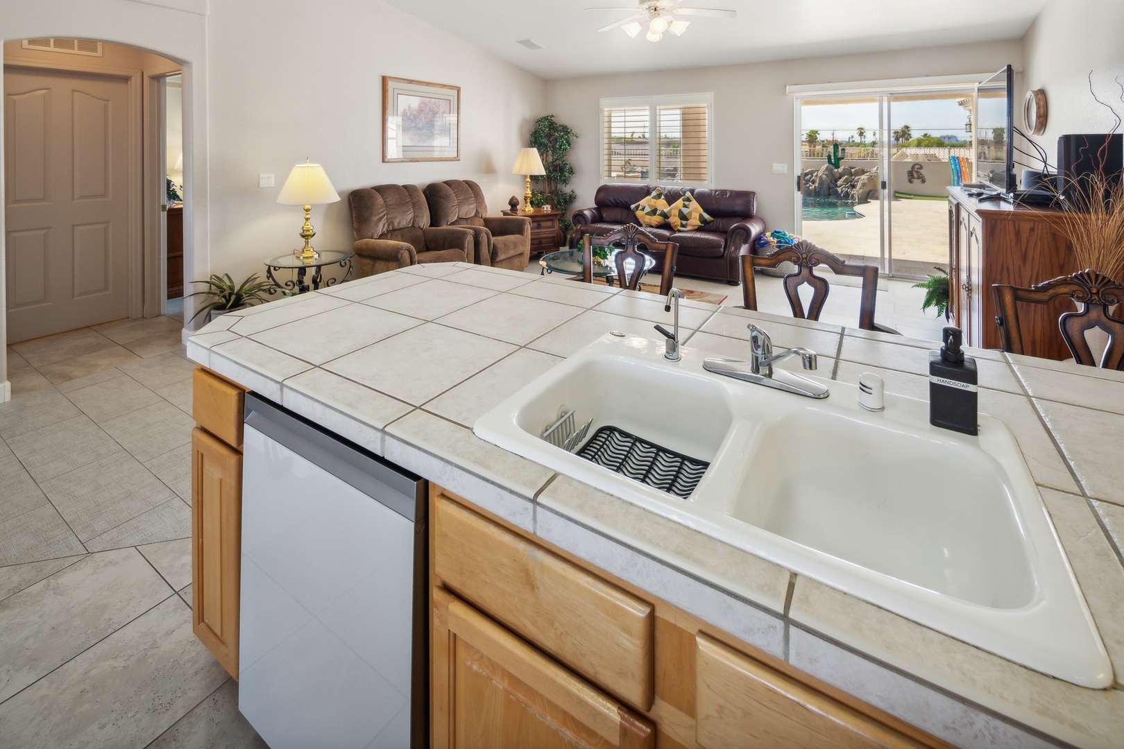 The open, airy kitchen offers ample space & all the comforts of home