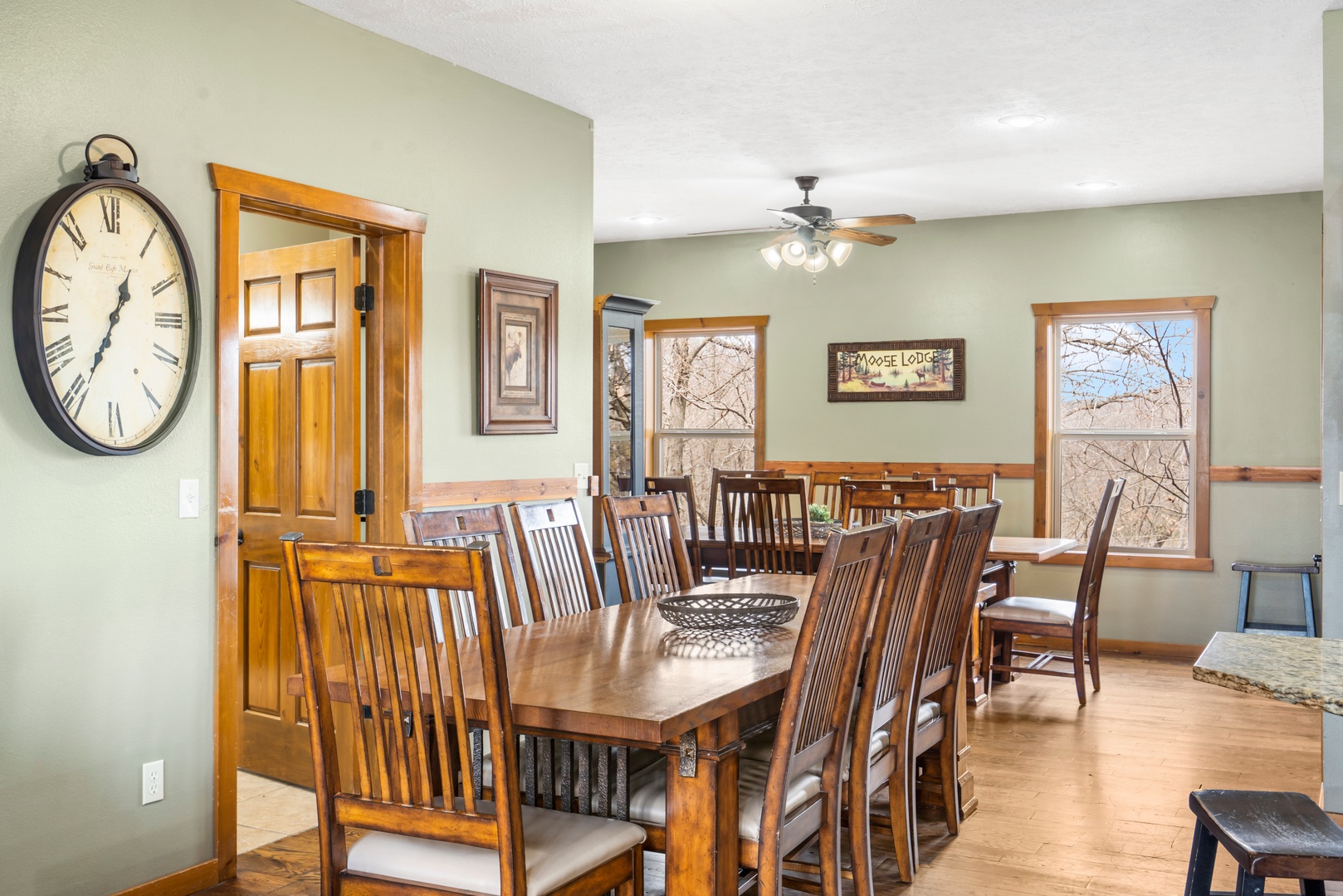 Gather for meals together at the dining tables, offering total seating for 16