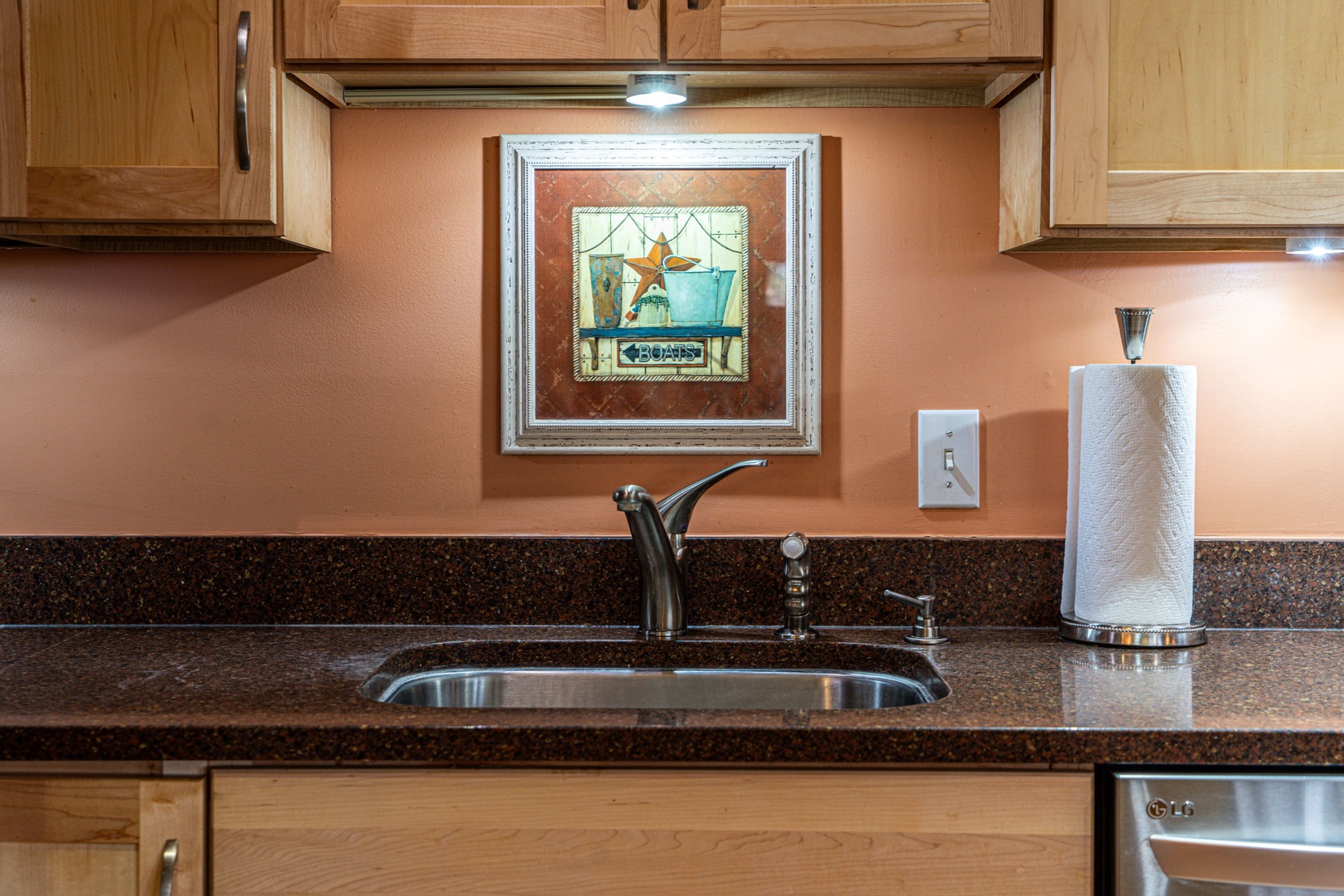 The open kitchen is spacious & offers all the comforts of home