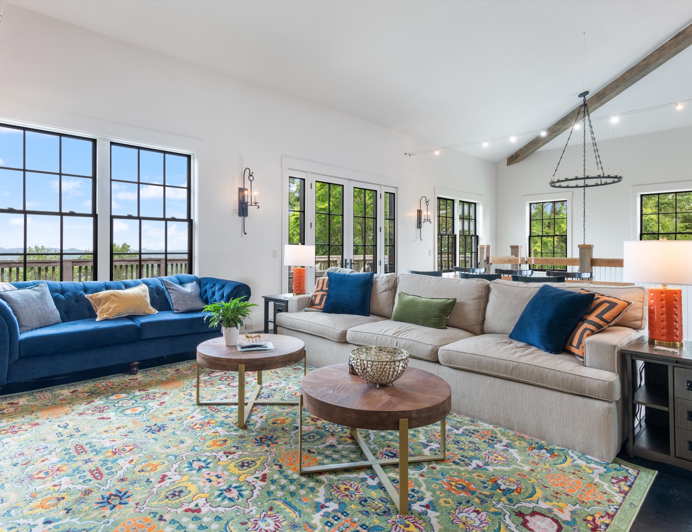 Living area with ample seating, fireplace, and Smart TV